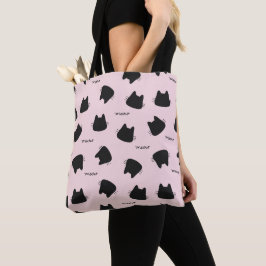 Bolso De Tela Gato Negro Adorable Patrón Rosa Meow Gatito
