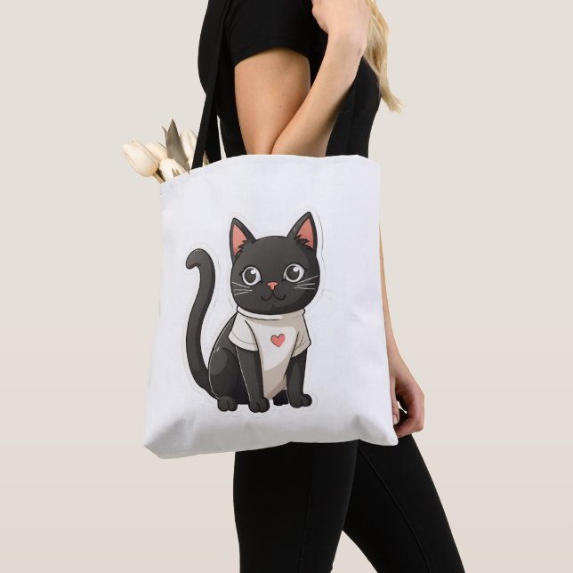 Bolso De Tela Gato negro amante con ojos amarillos gato gracioso (Detalle)