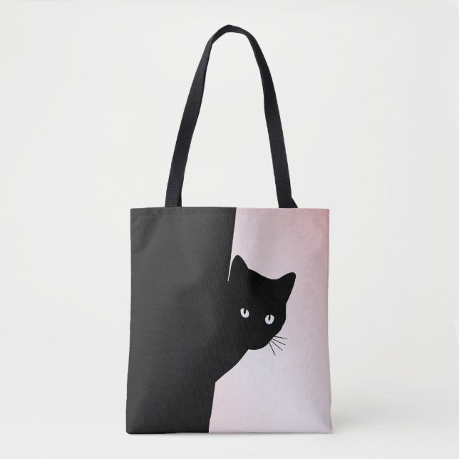 Bolso De Tela Gato negro astuto rosa (Anverso)