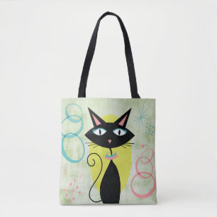 Bolso De Tela Gato negro atómico moderno de mediados del siglo