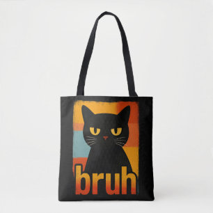 Bolso De Tela Gato Negro Bruh Divertido Retro Vintage Meme