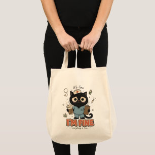 Bolso De Tela Gato Negro Cansado Enfermera Todo Está Bien Retro