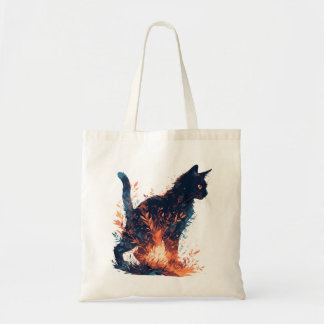 Bolso De Tela Gato negro casual y hojas florales - Hermoso