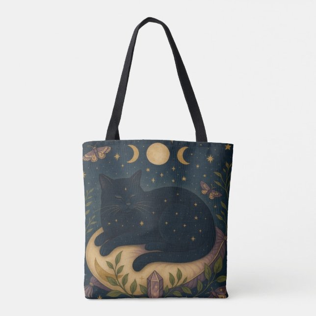 Bolso De Tela Gato negro celestial (Reverso)