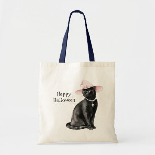 Bolso De Tela Gato Negro Chic Sombrero Rosa Halloween