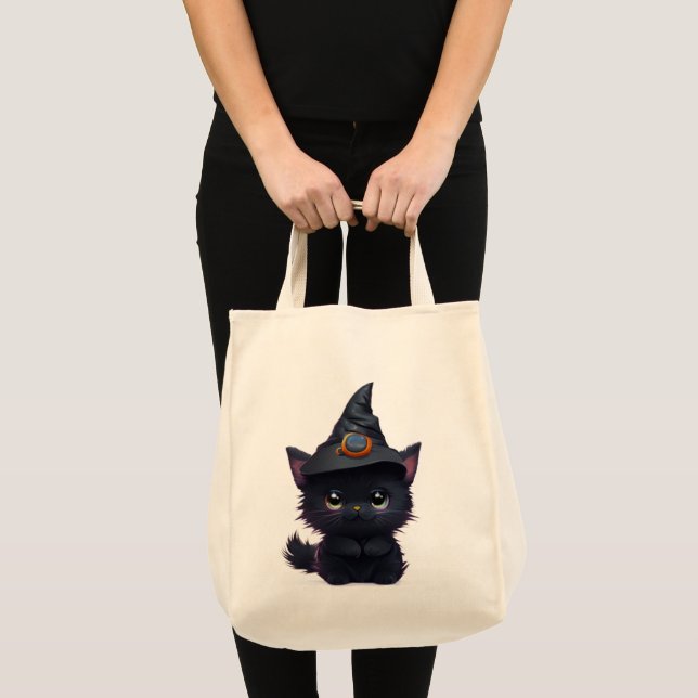 Bolso De Tela Gato negro chiflado de Halloween (Anverso (producto))