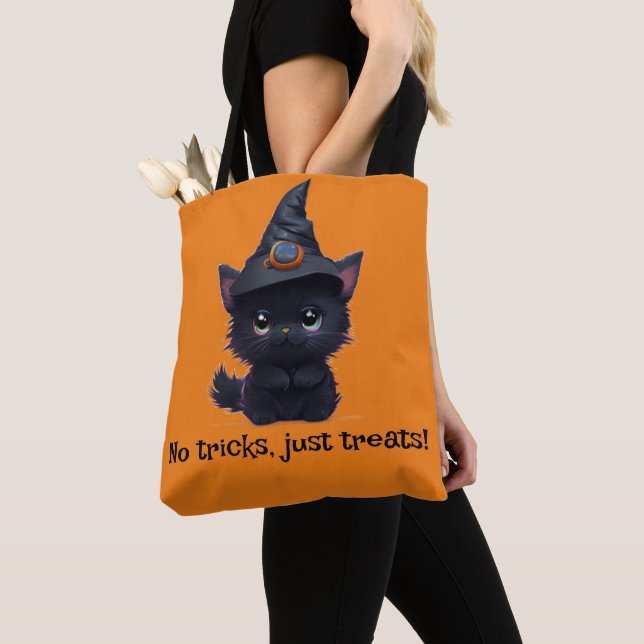 Bolso De Tela Gato negro chiflado de Halloween (Detalle)