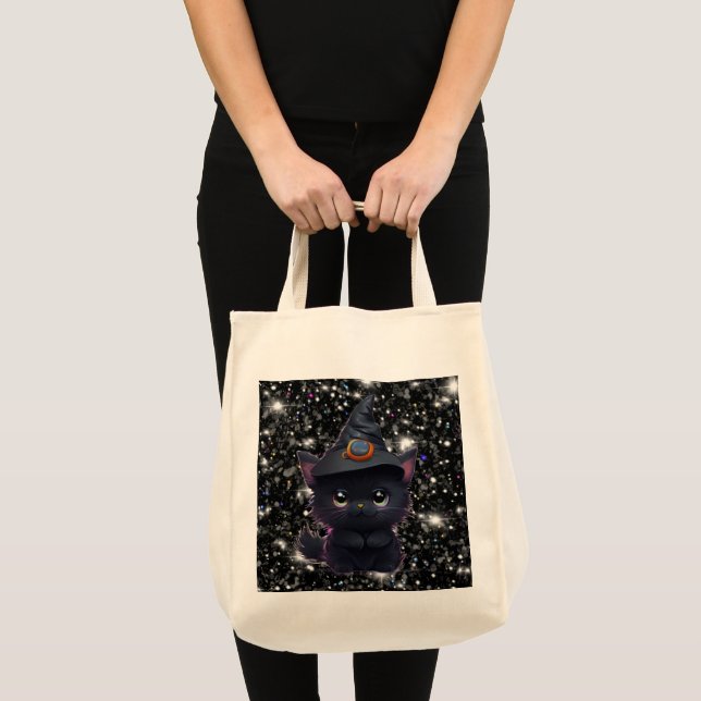 Bolso De Tela Gato negro chiflado de Halloween (Anverso (producto))