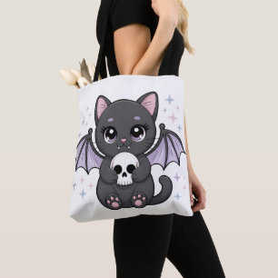 Bolso De Tela Gato negro con alas de murciélago moradas abrazand