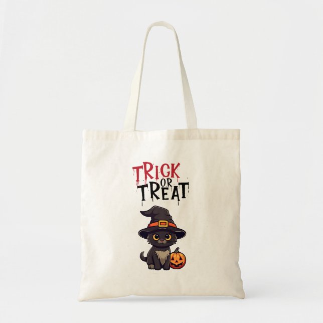Bolso De Tela Gato Negro Con Calabaza Jack Lantern Trick O Trick (Frente)
