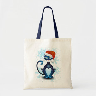 Bolso De Tela Gato negro con el Gorra de Santa