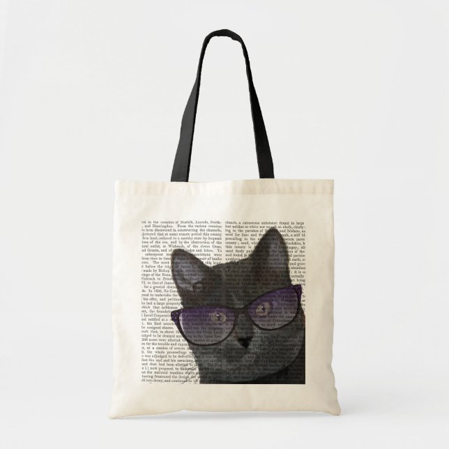 Bolso De Tela Gato negro con gafas de sol 2 (Frente)