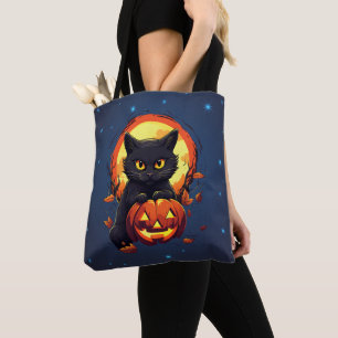 Bolso De Tela Gato Negro con Jack-O' Lantern Halloween