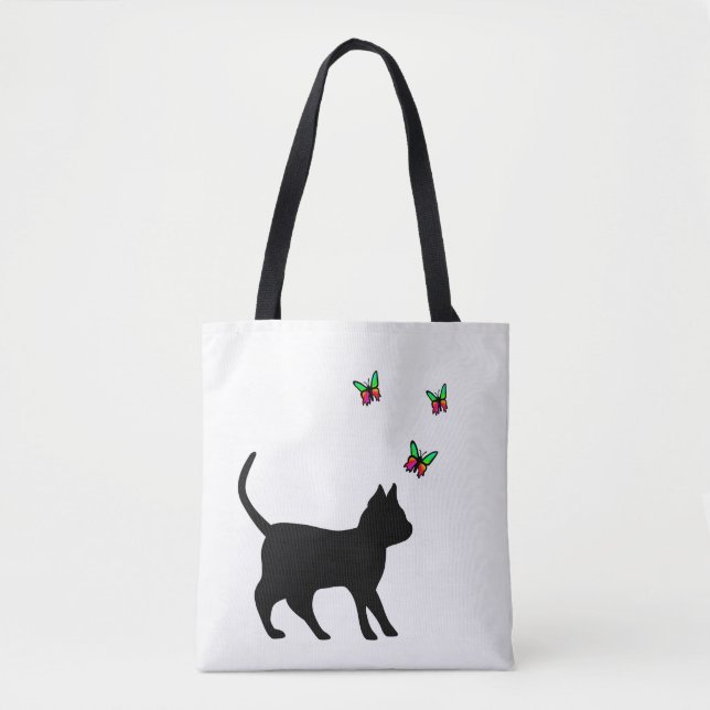 Bolso De Tela Gato negro con mariposa (Anverso)