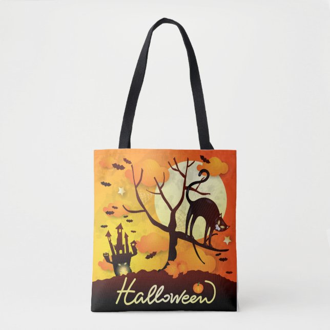 Bolso De Tela Gato negro de Halloween (Anverso)