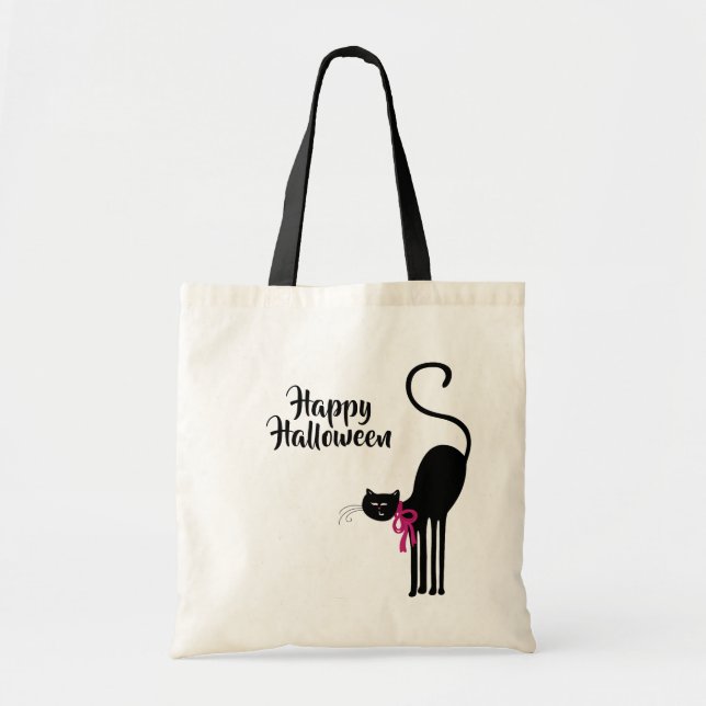 Bolso De Tela Gato negro de Halloween (Frente)