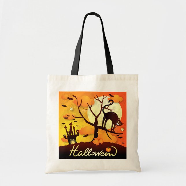 Bolso De Tela Gato negro de Halloween (Frente)