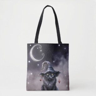 Bolso De Tela Gato negro de Halloween con sombrero de bruja