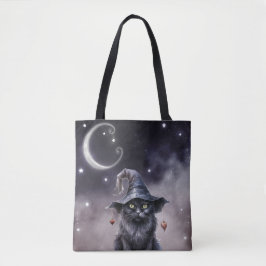 Bolso De Tela Gato negro de Halloween vistiendo a un Gorra de br