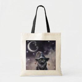 Bolso De Tela Gato negro de Halloween vistiendo a un Gorra de br