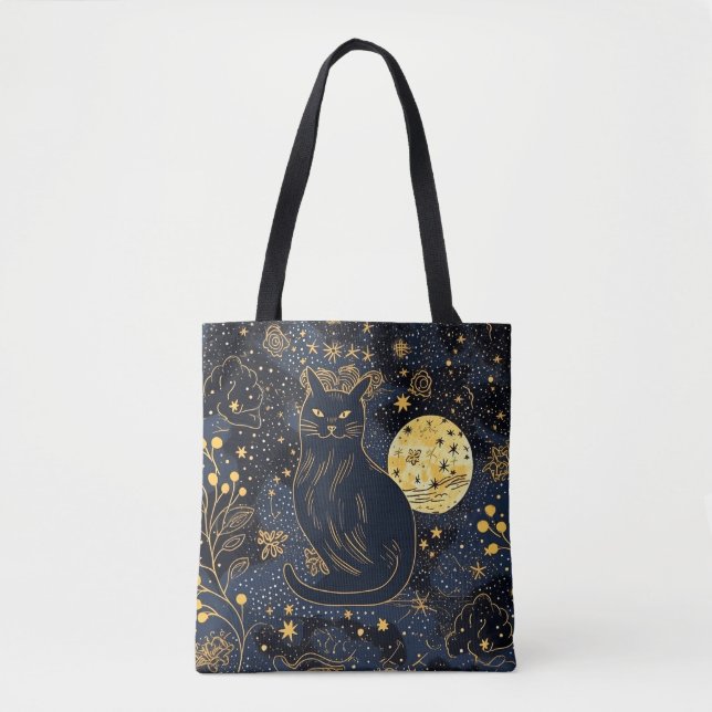 Bolso De Tela Gato negro de los cielos estrellados (Anverso)
