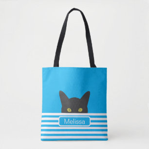 Bolso De Tela Gato negro de punta azul personalizado