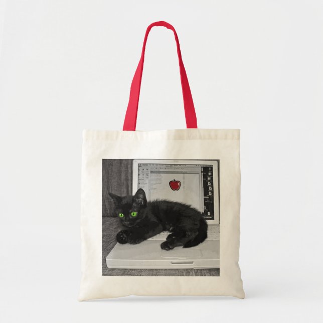 Bolso De Tela Gato negro del Prunella que gandulea en el (Frente)