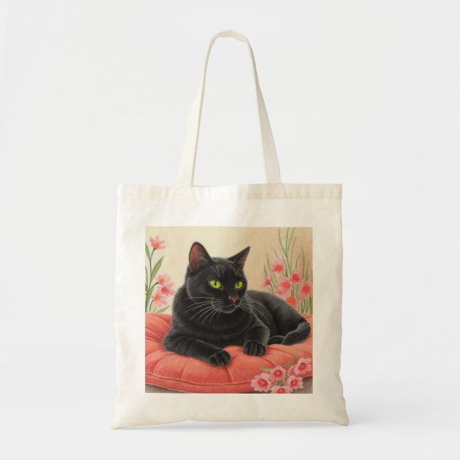Bolso De Tela Gato negro descansando (Frente)