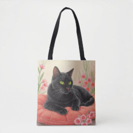 Bolso De Tela Gato negro descansando