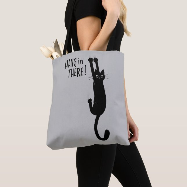 Bolso De Tela Gato negro divertido colgando - ¡Aguanta ahí! Humo (Detalle)