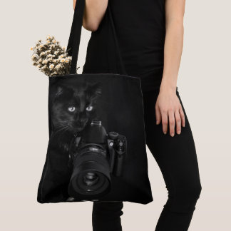 Bolso De Tela Gato negro divertido con la cámara