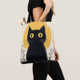 Bolso De Tela Gato negro divertido con luna llena