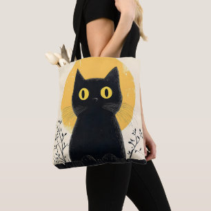 Bolso De Tela Gato negro divertido con luna llena