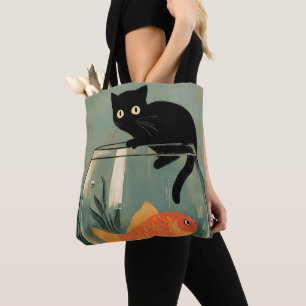 Bolso De Tela Gato negro divertido con pescado