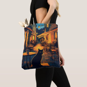 Bolso De Tela Gato negro divertido en el restaurante