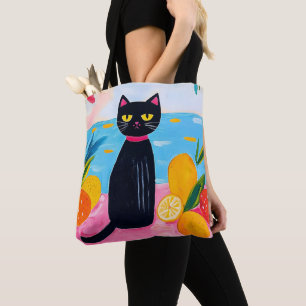 Bolso De Tela Gato negro divertido fruta fresca y mar