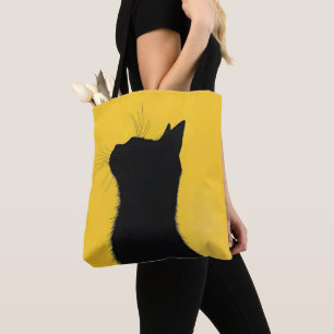 Bolso De Tela Gato negro divertido y elegante en fondo amarillo