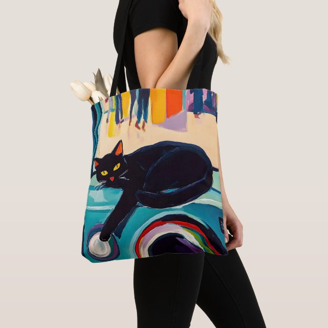 Bolso De Tela Gato negro divertido y lavadora (Detalle)