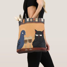 Bolso De Tela Gato negro divertido y pájaro