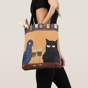 Bolso De Tela Gato negro divertido y pájaro