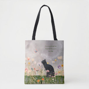 Bolso De Tela Gato negro en flores