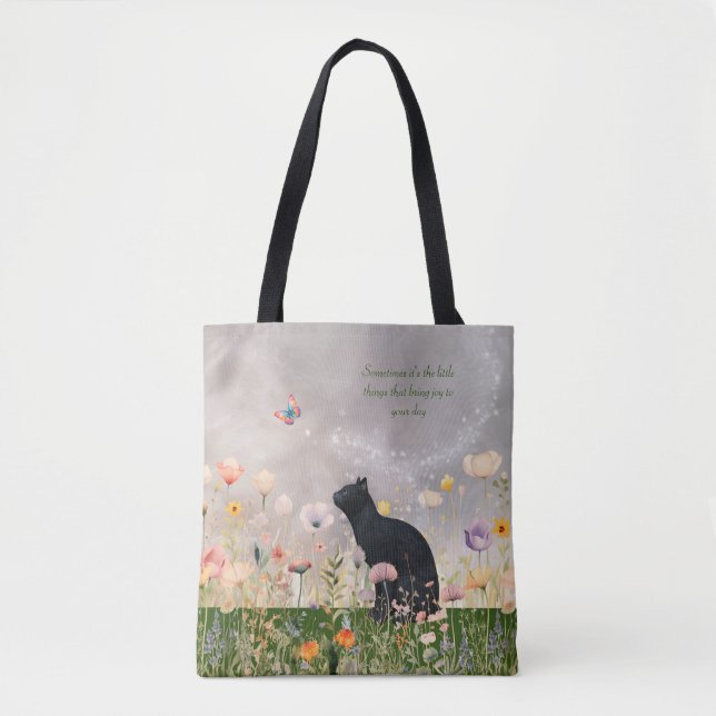 Bolso De Tela Gato negro en flores (Anverso)