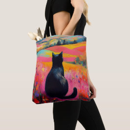 Bolso De Tela Gato Negro en Hermosa Naturaleza