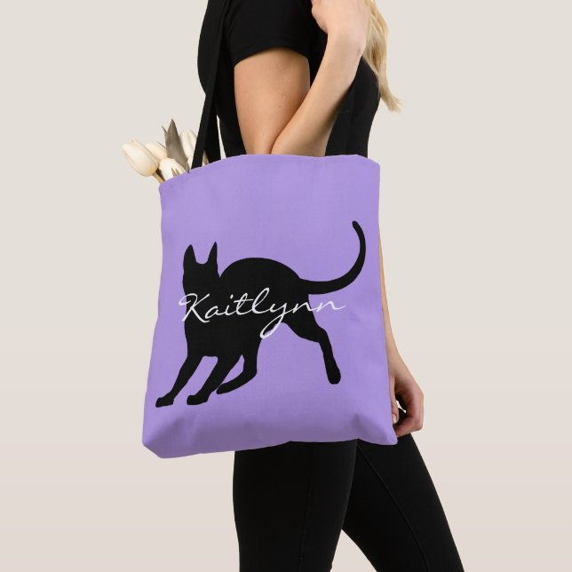 Bolso De Tela Gato negro en la lavanda (Detalle)