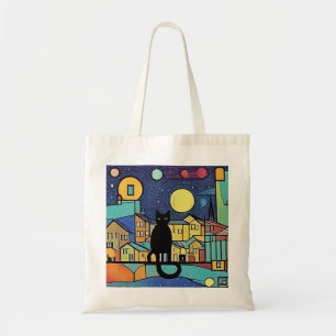 Bolso De Tela Gato negro en la noche 2