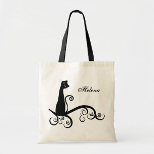 Bolso De Tela Gato negro en la rama de Swirly personalizada