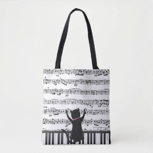 Bolso De Tela Gato negro en las teclas de piano