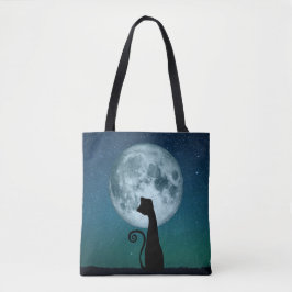 Bolso De Tela Gato negro en Tote de hombro con luz de luna