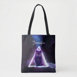 Bolso De Tela Gato negro en triángulo hipster de neón azul
