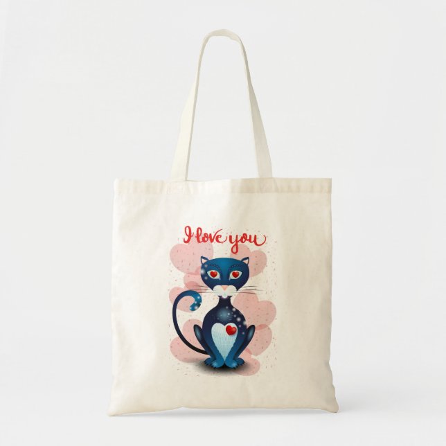 Bolso De Tela Gato negro enamorado (Frente)